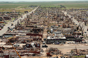 The center of Greensburg, Kansas, twelve days after being hit by the 2007 tornado.