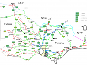 Victorian cities, towns, settlements and road network.