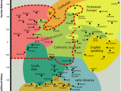 English: An Inglehart-Welzel Cultural Map of the World: World Secular-Rational and Self Expression Values as a map of world cultures based on World Values Survey data