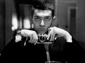 Self-portrait of Stanley Kubrick with a Leica III camera.