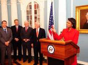 English: Secretary Rice makes remarks on the U.S.-India Agreement for Cooperation Concerning Peaceful Uses of Nuclear Energy (123 Agreement). State Dept. photo/Michael Gross