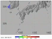 Animation showing rainfall estimates for southern Japan and the surrounding region from July 20–27, 2009
