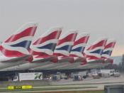 Tails of British Airways Jumbos lined up near terminal 5 at Heathrow