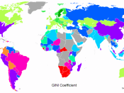 English: Differences in national income equality around the world as measured by the national Gini coefficient. The Gini coefficient is a number between 0 and 1, where 0 corresponds with perfect equality (where everyone has the same income) and 1 correspo