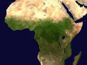 Satellite image of Africa, showing the ecological break that defines the sub-Saharan area