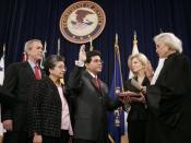 In February 2005, President George W. Bush urged the reauthorization of the USA PATRIOT Act during a speech given during the swearing in of Attorney General Alberto Gonzales.