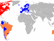 Map of Free Trade Agreements of Mexico. Green is Mexico. Red are the other countries of the NAFTA. Blue are countries which have a FTA with Mexico. Orange are countries that want to have a FTA with Mexico.