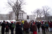 English: Protesters demonstrating at the Wisconsin State Capitol against the collective bargaining restriction on unions by Governor Scott Walker