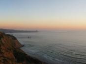 English: Panoramic view of La Jolla and Scripps Pier, from the cliffs of the La Jolla Shores district, San Diego, Southern California.