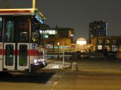A York University TTC bus standing near Accolade West waiting for students to cross