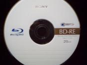 A photo of a blank rewritable Blu-ray disc. These discs will not play in most commercial Blu-ray disk players, only on personal computers.