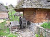 English: Water wheel powering a small village mill at the Museum of Folk Architecture and Life, Uzhhorod, Ukraine].