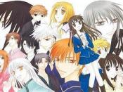 Tohru Honda (full figure at center right) with the members of the Sohma family affected by the zodiac curse.