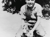 English: Jimmy Carter, future United States President, with his dog Bozo in 1937, around age 13.