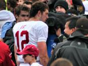 Andrew Luck faces the press after the Big Game between Stanford and Cal.