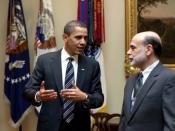 English: President Barack Obama confers with Federal Reserve Chairman Ben Bernanke following their meeting at the White House.