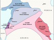 English: Sykes-Picot Agreement 1916. Reproduced from http://www.passia.org with permission (Mahmoud Abu Rumieleh, Webmaster). Free to use with acknowledgement.