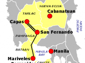 Route taken during the Bataan Death March. Section from San Fernando to Capas was by rail.
