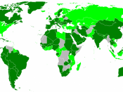 A map of parties to the Convention on the Rights of Persons with Disabilities. Parties in dark green, countries which have signed but not ratified in light green, non-members in grey.