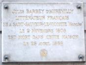 Français : Plaque commémorative, 25 rue Rousselet, Paris 7 e . « Jules Barbey d'Aurevilly, littérateur français, né à Saint-Sauveur-le-Vicomte (Manche) le 2 novembre 1808, est mort dans cette maison le 23 avril 1889. »