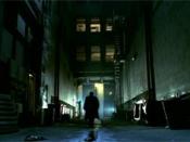 Angel screenshot from the opening credits. Taking place in a dark metropolis, Angel often alluded to the noir detective genre that influenced the show.