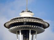 English: The top of the Space Needle in Seattle, Washington Deutsch: Turmkorb und Spitze der Space Needle, in Seattle