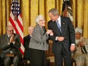 President George W. Bush awards the Presidential Medal of Freedom to author Harper Lee during a ceremony Monday, Nov. 5, 2007, in the East Room. 
