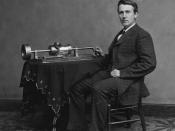 Thomas Edison and his early phonograph. Cropped from Library of Congress copy.
