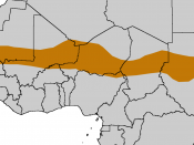 The Sahel forms a belt up to 1,000 km wide, spanning Africa from the Atlantic Ocean to the Red Sea.