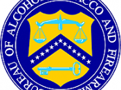 Seal of the old Bureau of Alcohol, Tobacco, and Firearms, which was part of the Treasury Department. The Bureau was split up, and the new Bureau of Alcohol, Tobacco, Firearms and Explosives is part of the Department of Justice. The seal is essentially the