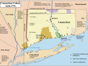 Map showing the Connecticut, New Haven, and Saybrook colonies and the CT-NY dispute