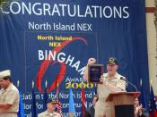 SAN DIEGO (June 29, 2009) Rear Adm. (Sel.) Anthony Gaiani, commanding officer of Naval Base Coronado, cheers after receiving the 2008 Bingham Award. The Naval Air Station, North Island, Navy Exchange received the Bingham award for excellence in customer s