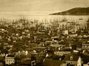 English: San Francisco harbor (Yerba Buena Cove), 1850 or 1851, with Yerba Buena Island in the background. Daguerrotype. Română: Portul San Francisco (Golful Yerba Buena), la 1850 sau 1851; în fundal se vede Insula Yerba Buena. Dagherotip. Português do Br