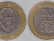 English: 20 Jamaican dollars from 2000.