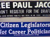 Two bumper stickers feature slogans from different periods of Jacob's political activism.
