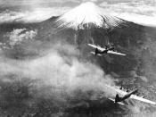 Bombarderos B-29 sobrevolando el Monte Fuji (Yamanashi, 1945)
