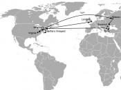 English: Locations of Henry Bech's travels according to the novel Bech a Book by John Updike