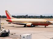 English: A Southwest Airlines Boeing 737-3H4 aircraft (N540SW) pictured on the tarmac at Los Angeles International Airport in Los Angeles, California, United States in the airline's original desert gold livery