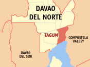 English: Map of Davao del Norte showing the location of Tagum City
