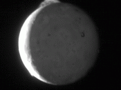English: Sequence of five images taken by NASA's New Horizons probe on March 1st 2007, over the course of eight minutes from 23:50 UT. The images form an animation of an eruption by the Tvashtar Paterae volcanic region on the innermost of Jupiter's Galile