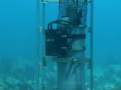 English: This sensor, attached to a NOAA CREWS station, collects pCO2 and temperature data every hour and transmits it via satellite to a NOAA laboratory where data are utilized in understanding ocean acidification effects on coral reef ecosystems.