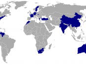 Map showing placements at the Manhunt International pageant. Key on graphic shows colour coding for break down of placements.
