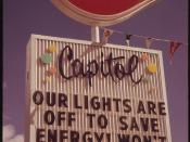 After the Oregon Governor Banned Neon and Commercial Lighting Displays, Firms Used Their Unlit Signs to Convey Energy Saving Messages Which Could Be Seen During the Day. This Shot Was Taken in Portland 10/1973
