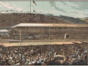 Engraving of the finish line at the 1881 Melbourne Cup