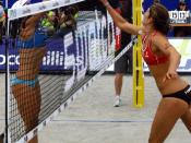 English: Players hitting a ball at the net during an FIVB World Tour Stage in Stavanger