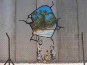 photography of a Banksy graffiti at the Israeli West Bank barrier in Bethlehem