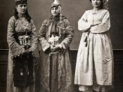 Three Damascene women; lady wearing qabqabs, a Druze, and a peasant, 1873