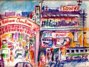 YOKOHAMA'S CHINATOWN & PEANUT CLUB 1960S: a watercolor by R.L. Huffstutter