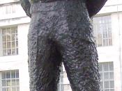 Bernard Montgomery, 1st Viscount Montgomery of Alamein situated in Whitehall, London. Sculptor was Oscar Nemon. Unveiled in 1980.