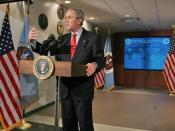 English: President George W. Bush addresses the media during a visit to the National Security Agency in Fort Meade, Md., Wednesday, Jan. 25, 2006.